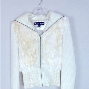 Blanc Noir cream coat with real rabbit fur- small